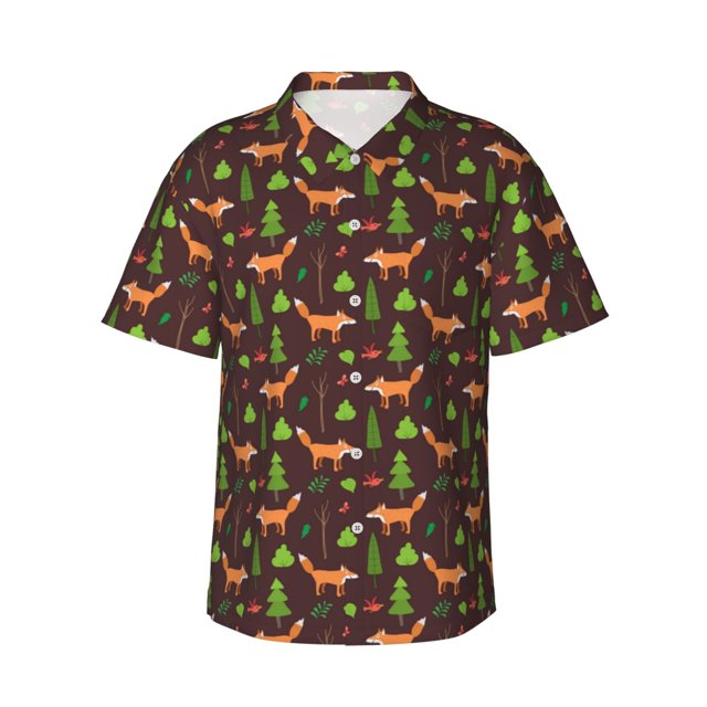 Balery Fox In Forest Camisas hawaianas de manga corta para hombre, camisas playeras de corte holgado, camisas de vacaciones con botones,X-Large