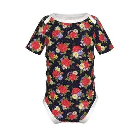 

Adobk Red Rose Flower Print Baby Climbing Clothes Jumpsuit Rompers Classic Rompers Child Short sleeve Bodysuits-2 Years