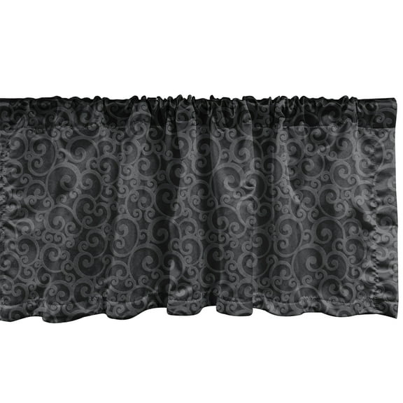 Ambesonne Dark Grey Window Valance, Royal Floral Curls, 54" X 18", Dark Grey
