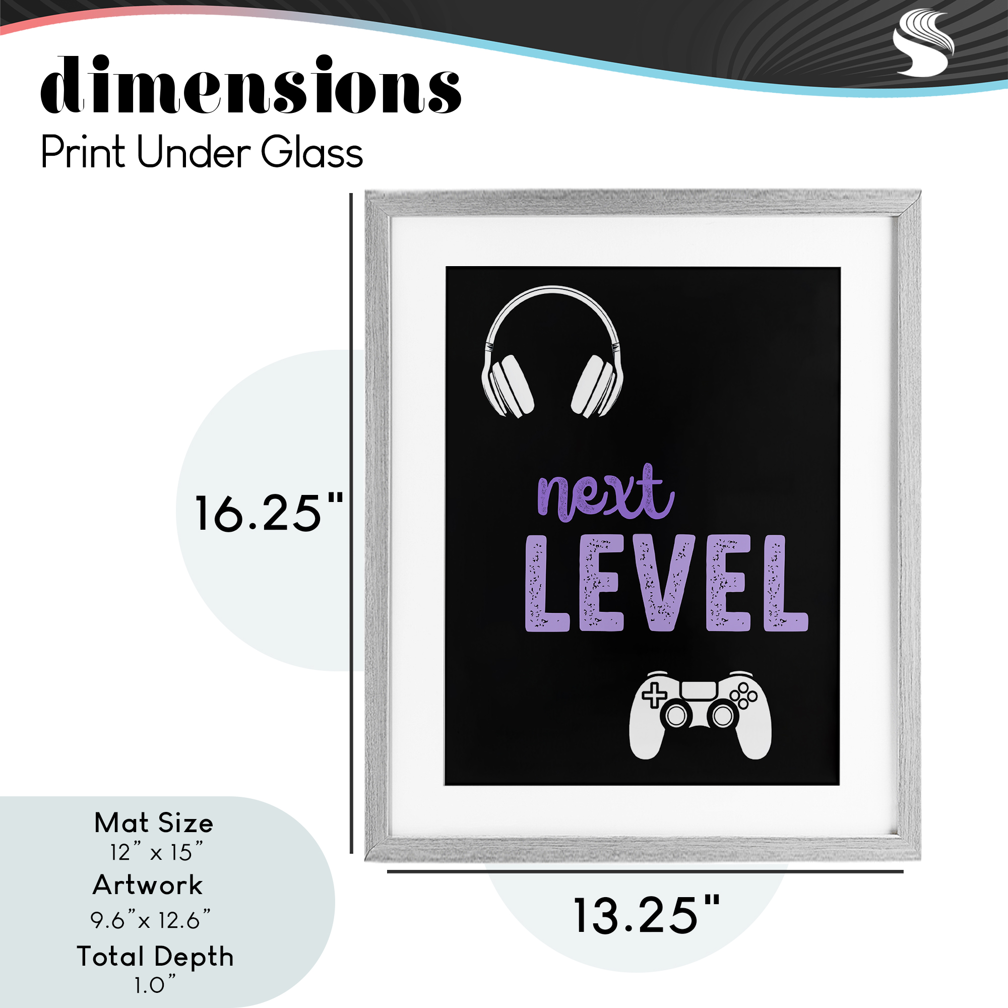 Next Level Headset & Controller Gray Framed Print Under Glass, design by Christine Simpson Art