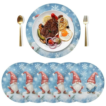 

joogoo Two Gnomes Round Plate Mats for Dining Table Placemat Set of 6 Holiday Decoration