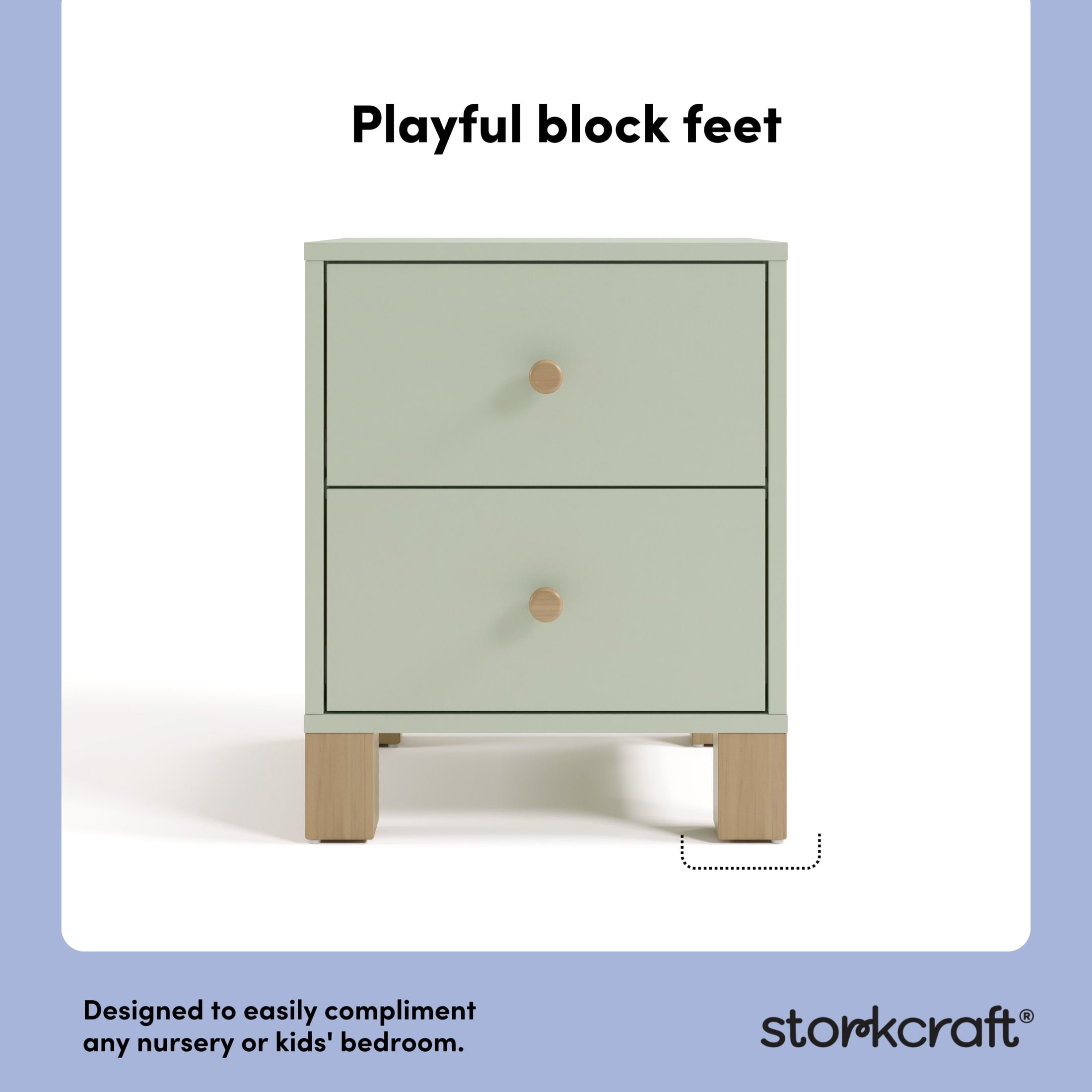 Storkcraft California 2 Drawer Nightstand, Sage and Driftwood