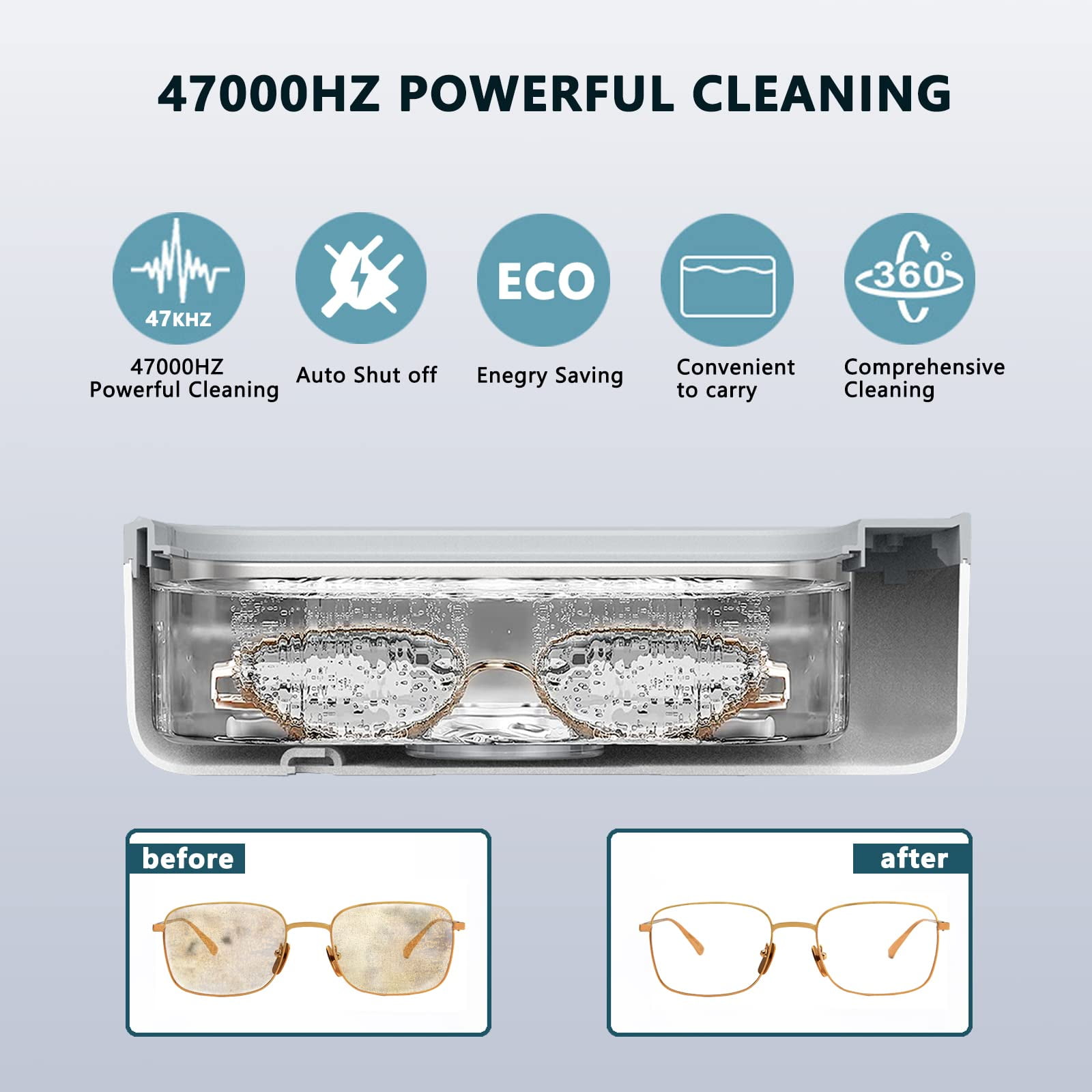 Ultrasonic Jewelry Cleaner Machine - 47Khz Silver Cleaner, Ultrasonic Cleaner Machine for Eye Glasses, Ring, Earring, Necklaces, Watch Strap, Makeup Brush, 304 Stainless Steel Tank with 12OZ