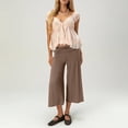 thumbnail image 4 of Womens Fold Over Gaucho Pants Culottes Low Rise Capris Foldover Flowy Going Out Flare Bottoms Wide Leg Capri Pants Coffee 2XL, 4 of 6