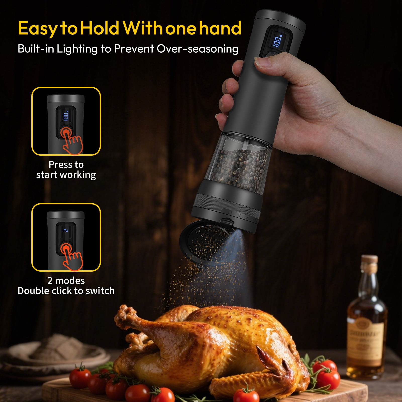 ABS 2 Piece Set Electric Pepper Grinder with Rechargeable Automatic and USB Charging Base