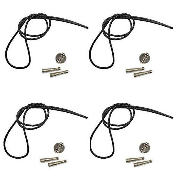 Blank Bolo String Tie Parts Kit Round Slide Textured Tips Black Vinyl Braid DIY Silver Tone Supplies