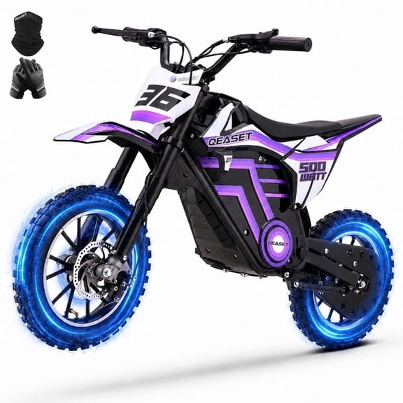 QEASET 36V Electric Dirt Bike, 500W Motorized Mini Dirt Bike with Dual Suspension, Disc Brakes, 17 MPH Max Speed, Electric Off-Road Motorcycle for Boys Girls Ages 8-14,Purple