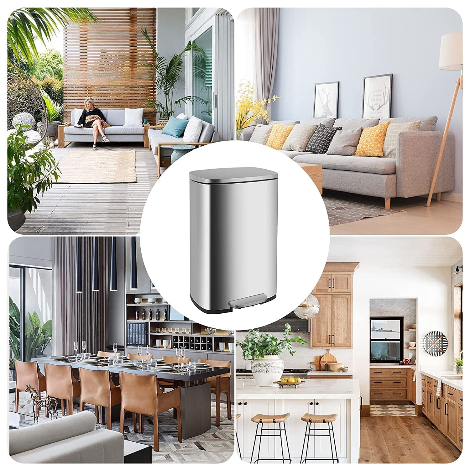 XF XINFENG 13 Gallon Kitchen Trash Can Step Garbage Can Stainless Steel for Bathroom Bedroom Home Office,Silver