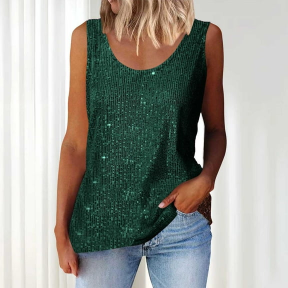 Hauaitttt Womens Summer Fashion Sequin Tops Neck Sequin Sleeveless Tanks Tops Blouses Stretch Tops for Women Back Cut Top Women Womens Tops Athletic Top for Women 34b Shelf Bra Lace Top Women Silk