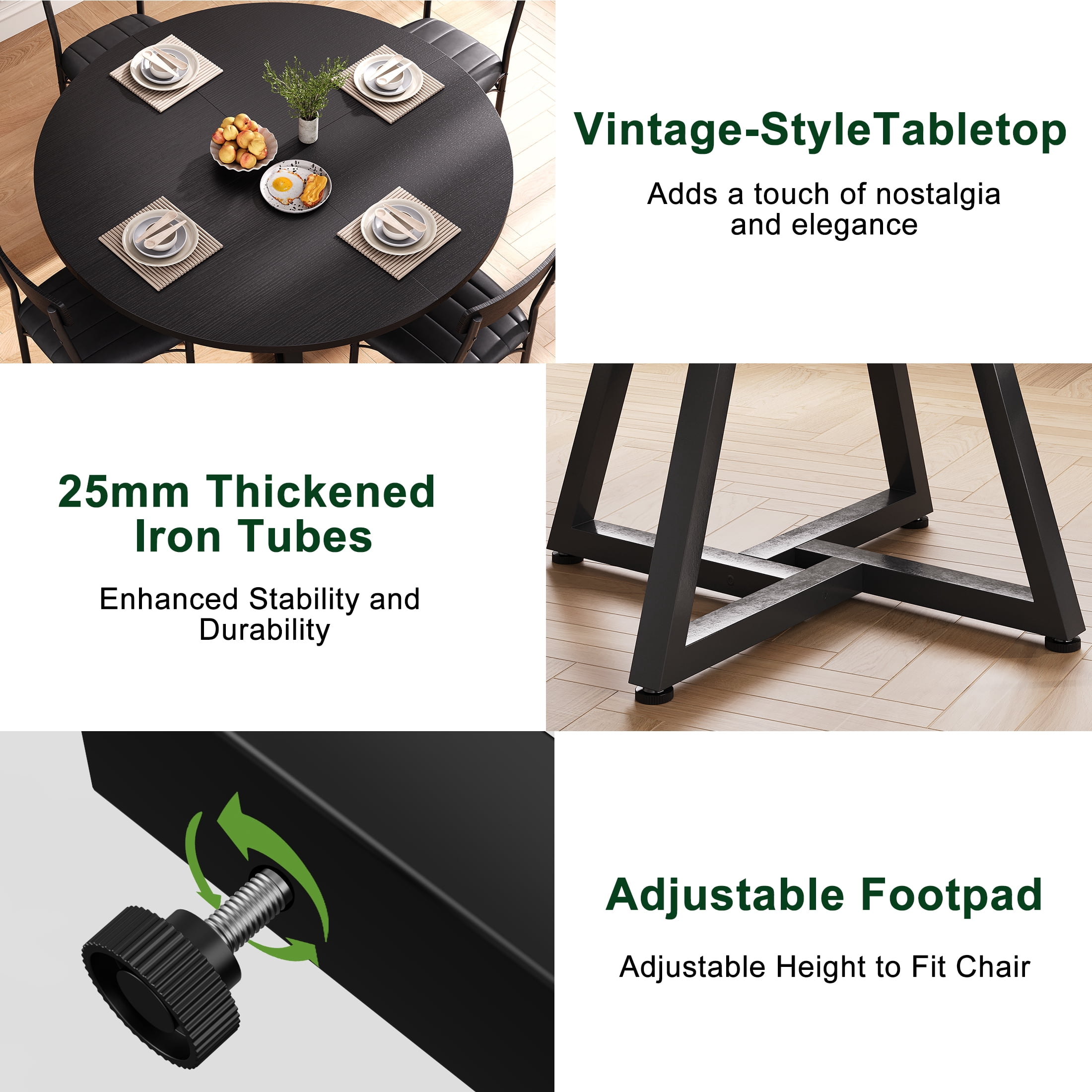 Anyact 51in Round Dining Table for 6-8 Persons, Circle Dinner Table Pedestal Metal Frame, Kitcen Table Sturdy Wood Kitchen & Dining Room Furniture, Black(Only table)