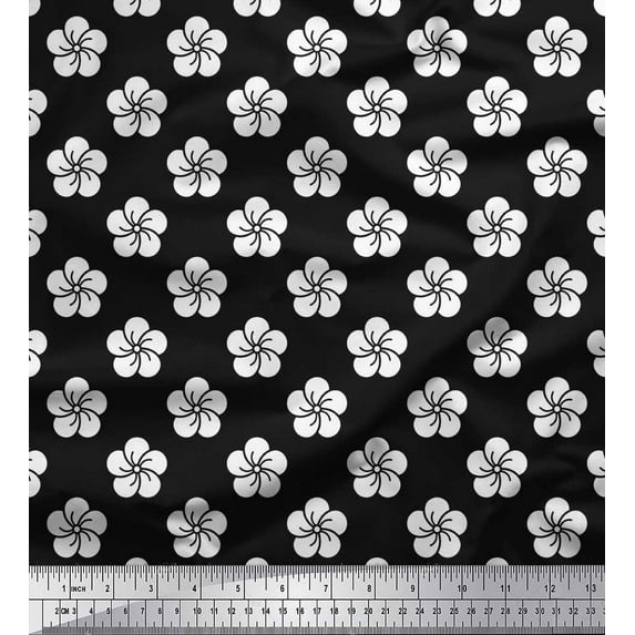 Soimoi Black Cotton Duck Fabric Artistic Floral Print Sewing Fabric Yard 42 Inch Wide