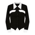 thumbnail image 4 of Women's Color Block Shirt, Slim Fit Collared Button Down Blouse for Office Work and Casual Wear, Long Sleeve Tops for Women Black L, 4 of 4