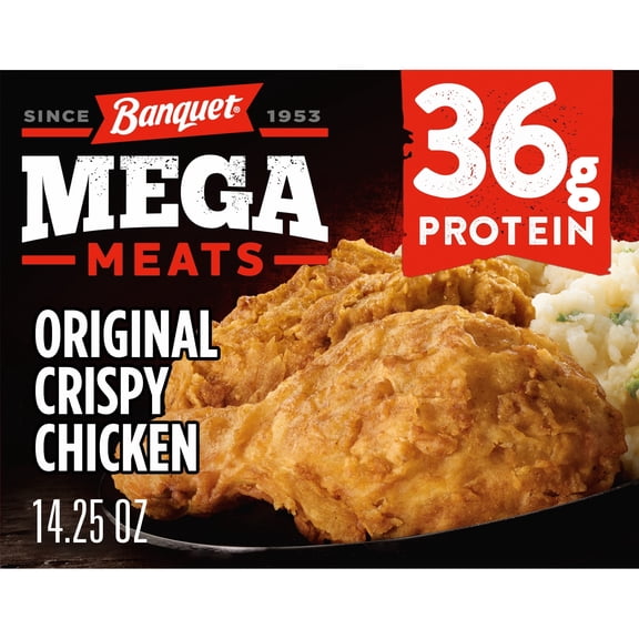 Banquet MEGA Meats Original Crispy Chicken with Mashed Potatoes, 36g Protein, Frozen Meal, 14.25 oz.