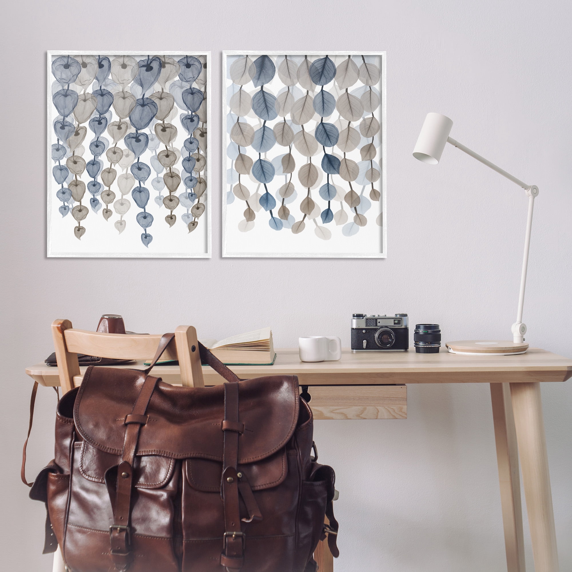 Stupell Industries Falling Vines Neutral Leaves Abstract Painting White Framed Art Print Wall Art, 24 x 30, Set of 2