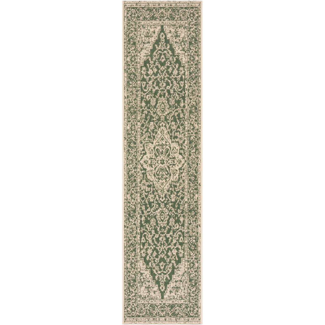 SAFAVIEH Beach House Stanice Medallion Indoor/Outdoor Runner Rug, Green/Creme, 2'2" x 14'