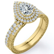 JeenMata Edwardian Decorative 1.25 Carat Pear Shaped Dual Halo Style Bridal Set in 18K Yellow Gold Plating over Silver