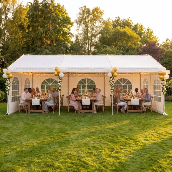 SANOPY 10' x 30' Canopy Party Tent with 8 Removable Sidewalls,Outdoor Waterproof Tent, Backyards Camping Picnics, White