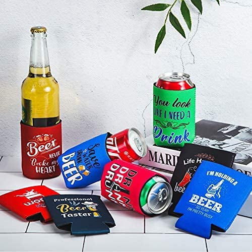 8 Pieces Beer Can Sleeves Beer Can Coolers Funny Neoprene Drink Cooler Sleeves for Cans and Bottles 