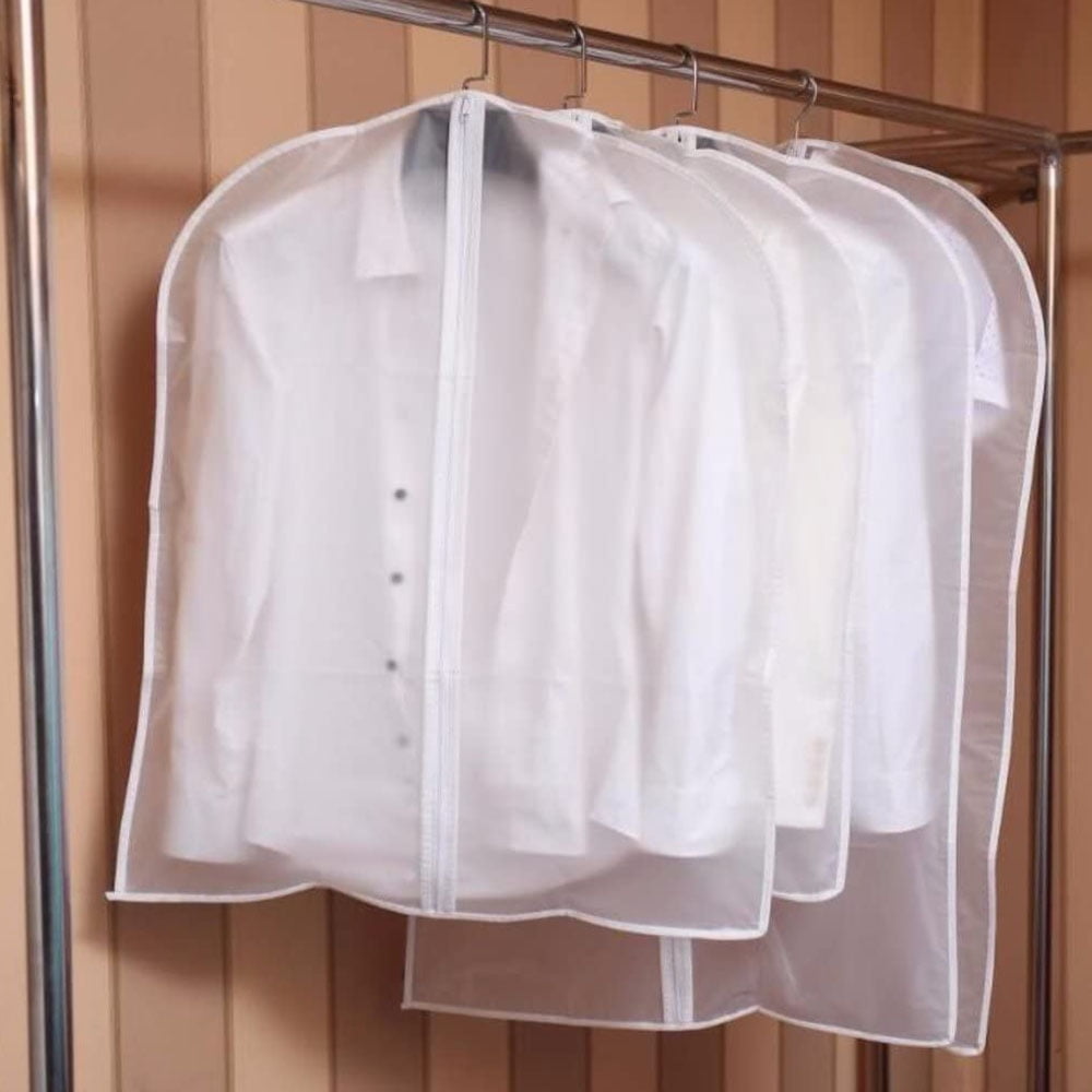 Set of 5 Hanging Garment Bags for Storage Breathbale Suit Cover for Closett Dust Suit Cover Protector with Zipper for Suit Coat, Jacket,White,60x100cm