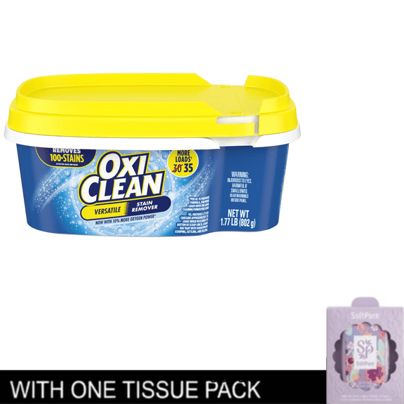 OxiClean Versatile Stain Remover Powder for Around the Home and Laundry, 1.77 lb with tissue pack