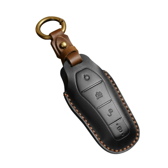 AMLESO Car Key Fob Cover Auto Accessories Full Protection PU Leather Protector Key Case Shell for Seal Yuan Plus Atto 3 Dolphin Black B