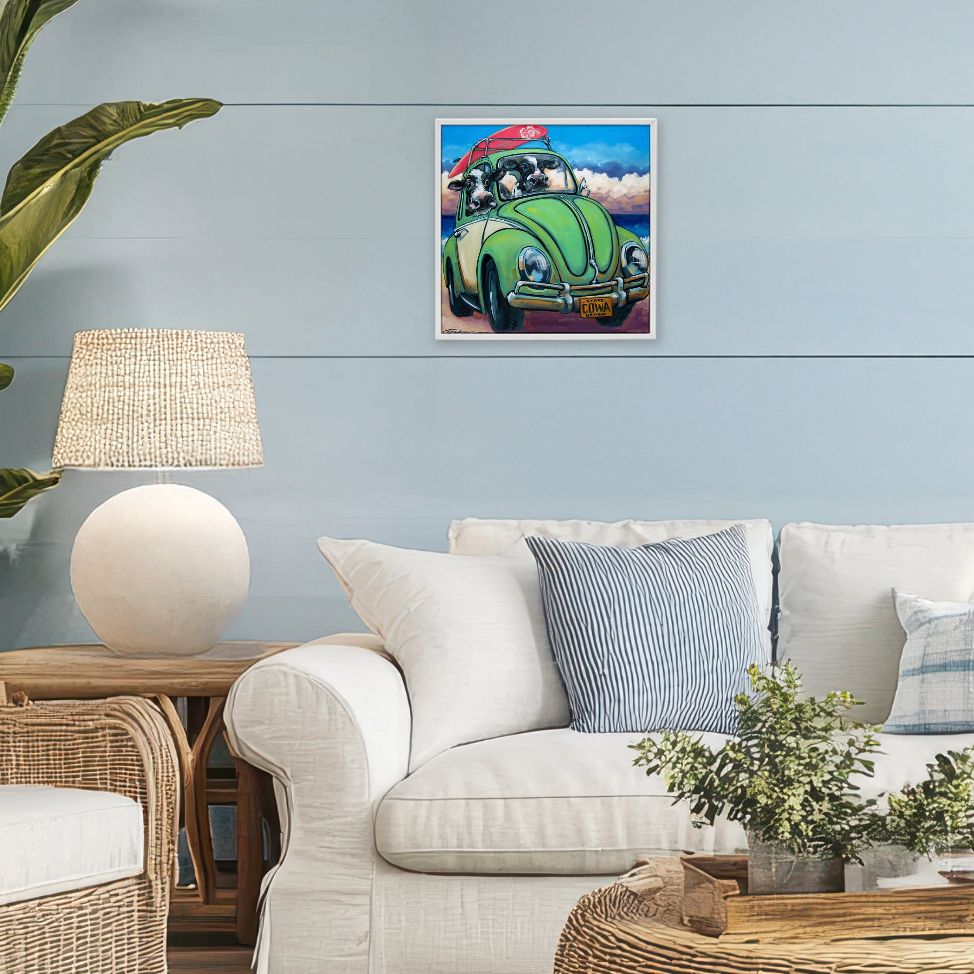 Stupell Industries Cowabunga Surfer Cows White Framed Giclee Art, design by CR Townsend