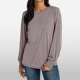 thumbnail image 2 of Blusa de manga larga con cuello redondo y pliegues para mujer - 82 % poliéster, top informal de negocios, 2025, de moda - Tallas S-XXL, 2 of 8