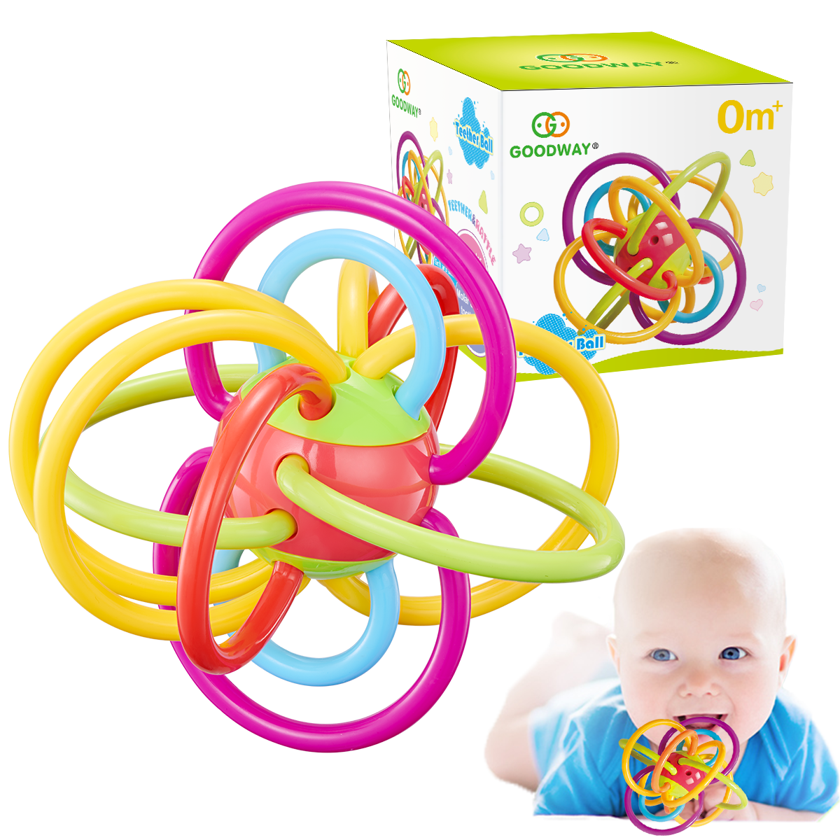GOODWAY Teething Toys for Babies 0-6 Months, Hanging Sensory Development Baby Teether Rattle Toy for 3-6,6 to 12 Months Newborn,Boy,Girl,Teething Ring