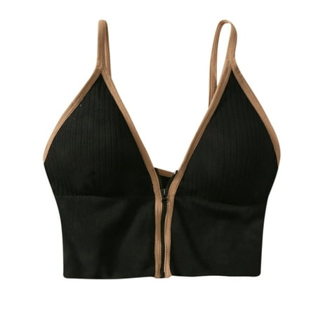 

HAPIMO Everyday Bras for Women Deep V Zipper Chest Wrapped Soft Ultra Light Lingerie Comfort Daily Brassiere Stretch Underwear Seamless Sexy Rimless Vest Camisole Sales Black Freesize