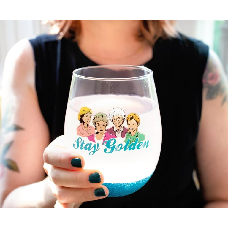 Silver Buffalo The Golden Girls Stay Golden Teardrop Stemless Wine Glass | Holds 20 Ounces
