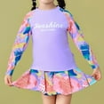thumbnail image 3 of Kids Bathing Suits Girls Long Sleeve Rash Guard Plus Size Floral Swimwear Sun Summer Bathing Suit Skirt Beachwear Set Purple,160, 3 of 5
