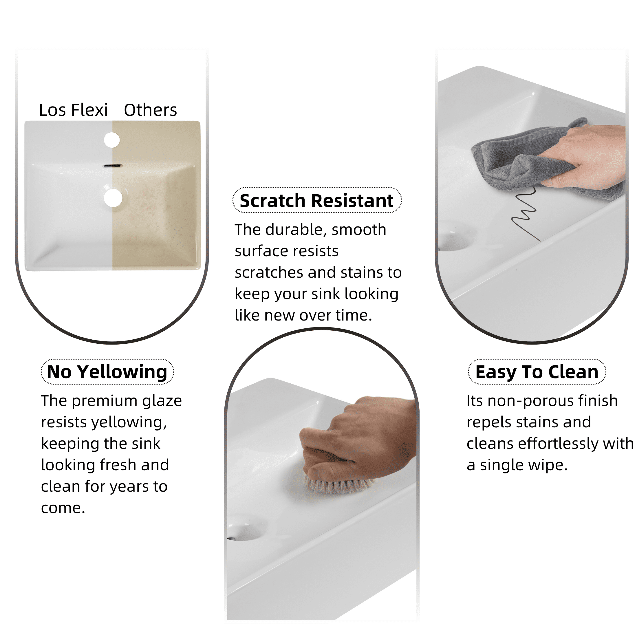 Los Flexi 16" x 14" Wall Mounted Bathroom Sink with 3 Pre-Drilled 4-Inch Faucet Holes, White Rectangular Ceramic Sink with Overflow for Small Bathrooms