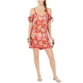thumbnail image 3 of Miken Womens Plus Print Cold-Shoulder Dress Swim Cover-Up (1X, Poppy Red Citrus), 3 of 4