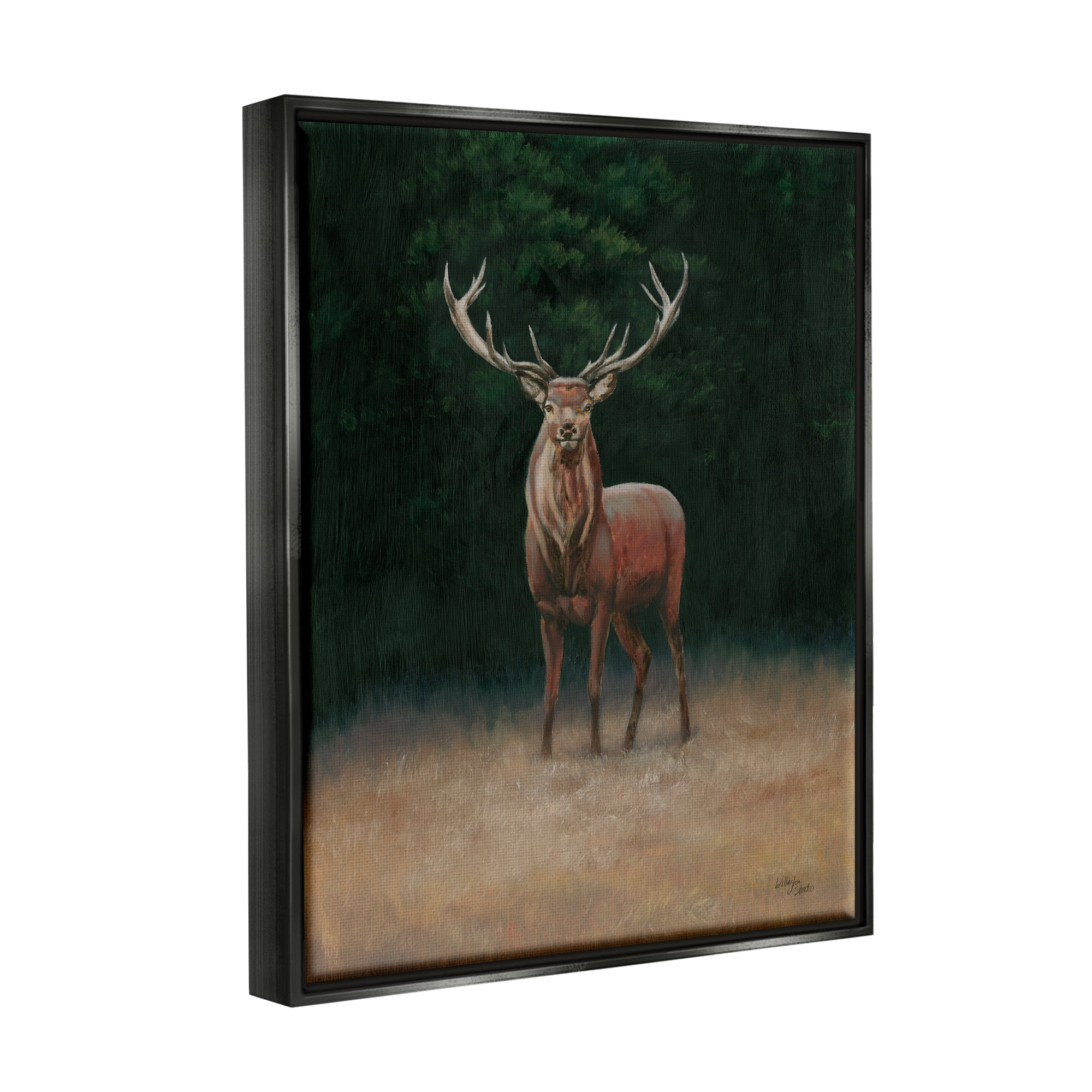 Stupell Industries Deer in Forest Clearing Animals & Insects Painting Black Floater Framed Art Print Wall Art, 25 x 31