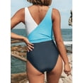 Cupshe Women's Blue Color Block One Piece Swimsuit Plunging Knotted