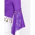 thumbnail image 6 of Kaerm Womens Tassel Coin Lace-Up Shawl Crop Tops Flare Sleeve Cardigan Belly Dance Shirt Dark Purple XXL, 6 of 7