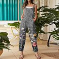 thumbnail image 5 of Women Linen Overalls Summer Casual Floral Printed Loose Fit Jumpsuits Boho Cute Wide Leg Rompers Pants with Pockets, 5 of 7