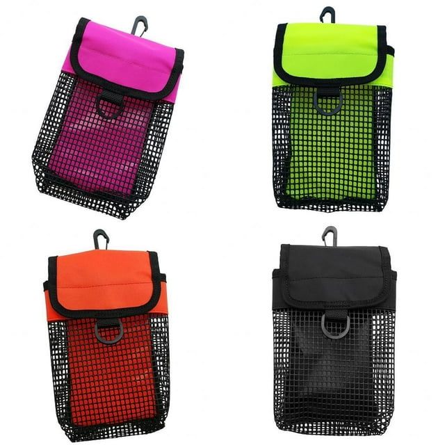 de 4 bolsas de equipo de malla portátiles y clip giratorio, carrete de buceo con en D y accesorios para boya marcadora de