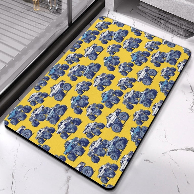Monster Cartoon Truck Yellow Pattern Diatomite Bath Mat, Shower Floor ...