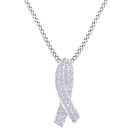 1/3 Carat White Natural Diamond Cancer Awareness Sign Pendant Necklace In 14K Solid White Gold (0.33