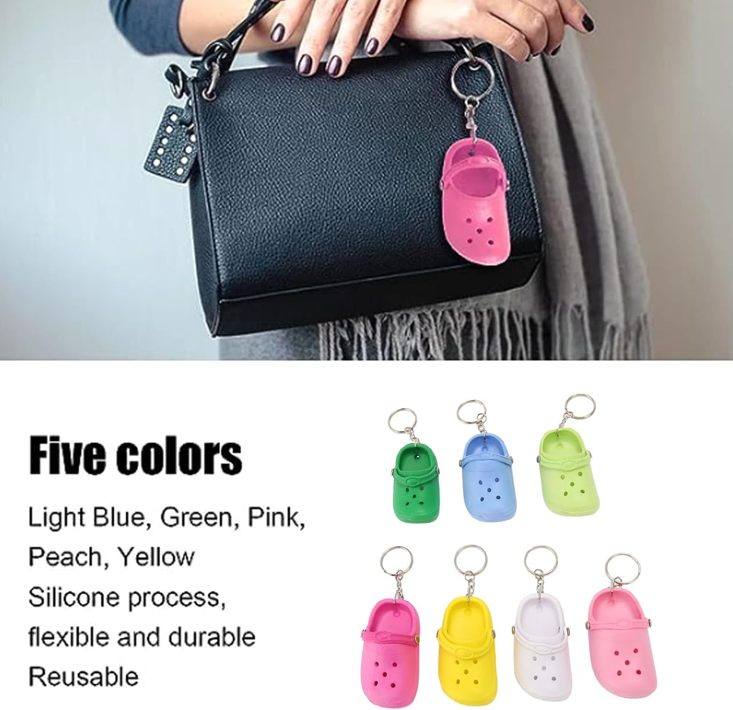 ABCISI 7pcs Cute Shoes Charms, Mini Shoe Keychain, Silicone Slipper Key Chains with Cute Soft Hole, Sandals Key Ring Pendant Decoration For Backpacks Cars