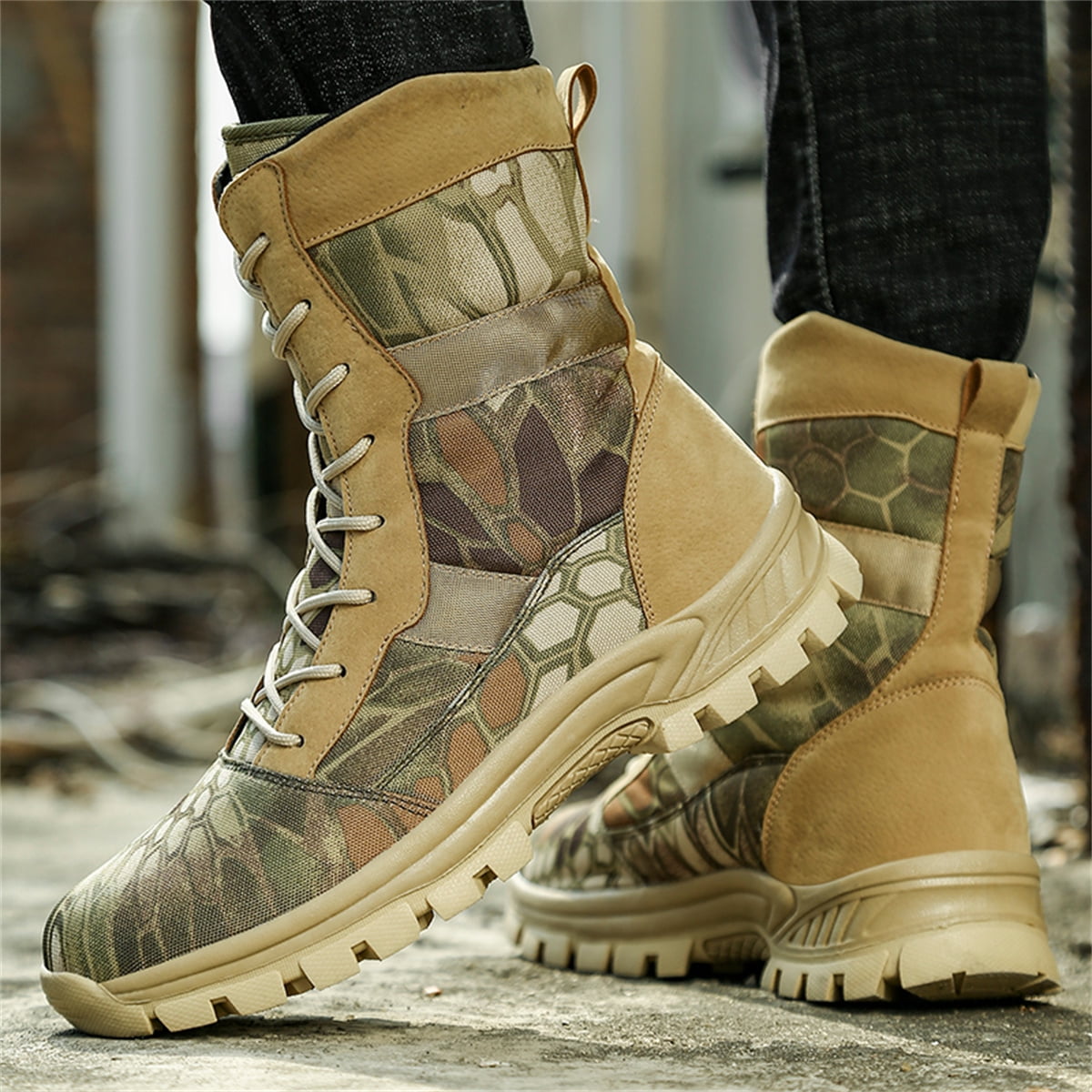 Outdoor Men's Hiking Boots Lightweight PU Leather Male Mid-leg Boots Women Trekking Trails Shoes, Black Color Gig Size US 13