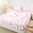 thumbnail image 5 of Meiyoeat Watercolor Letter S Print Bed Sheets 4-Piece, Cute Stripes Bow Pattern Full Size Sheets, Pink White, 5 of 6