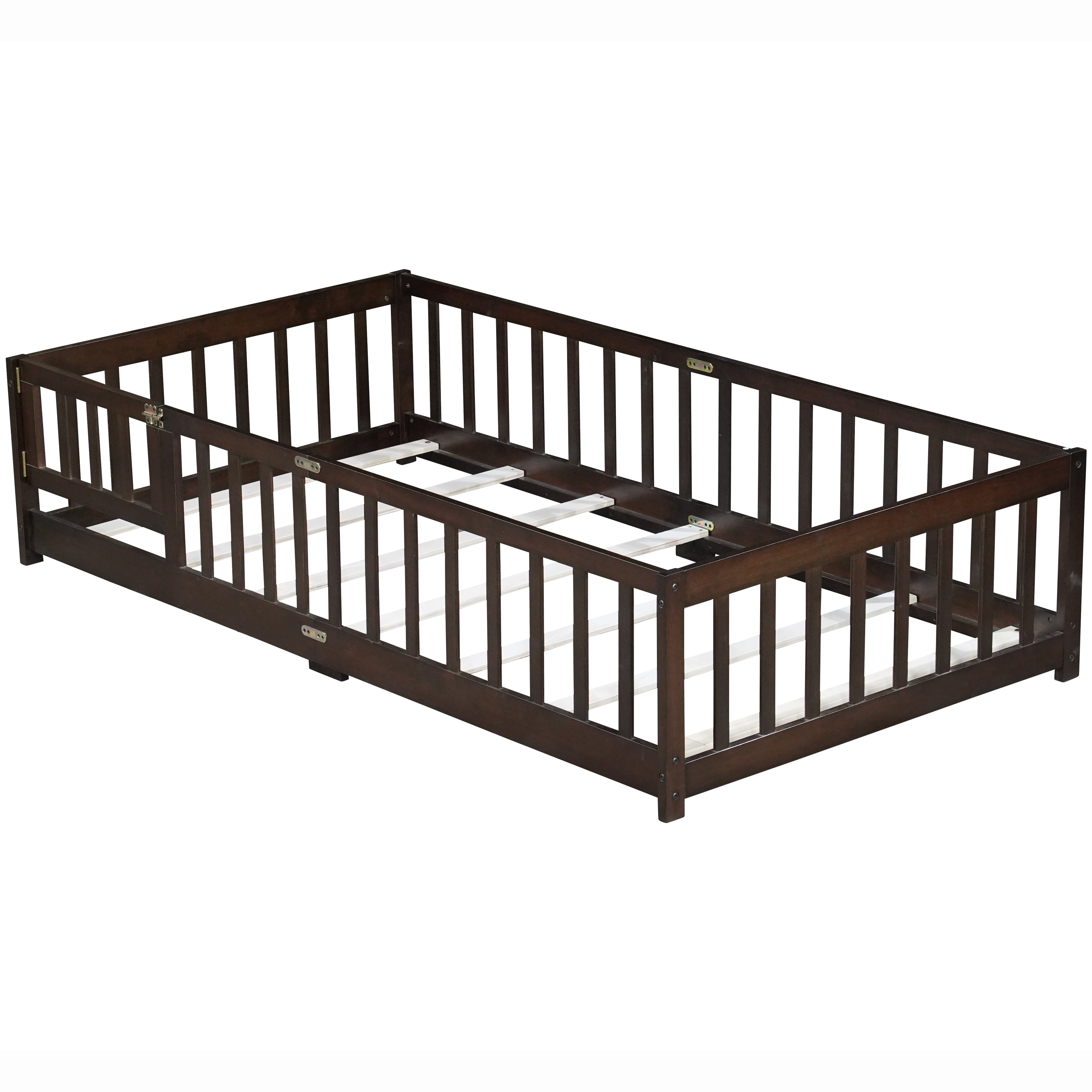Miniyam Wood Twin Size Floor Bed Guardrails for Kids, Espresso