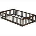 thumbnail image 4 of Miniyam Wood Twin Size Floor Bed Guardrails for Kids, Espresso, 4 of 7