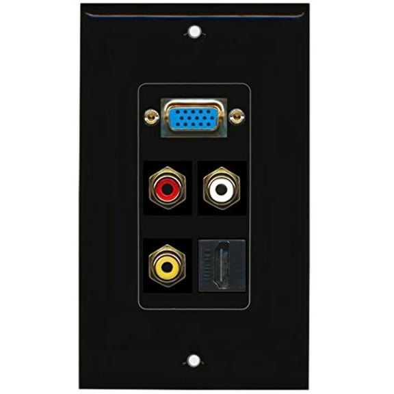 RiteAV - (1 Gang SVGA Composite HDMI Black Wall Plate 1 Gang Black