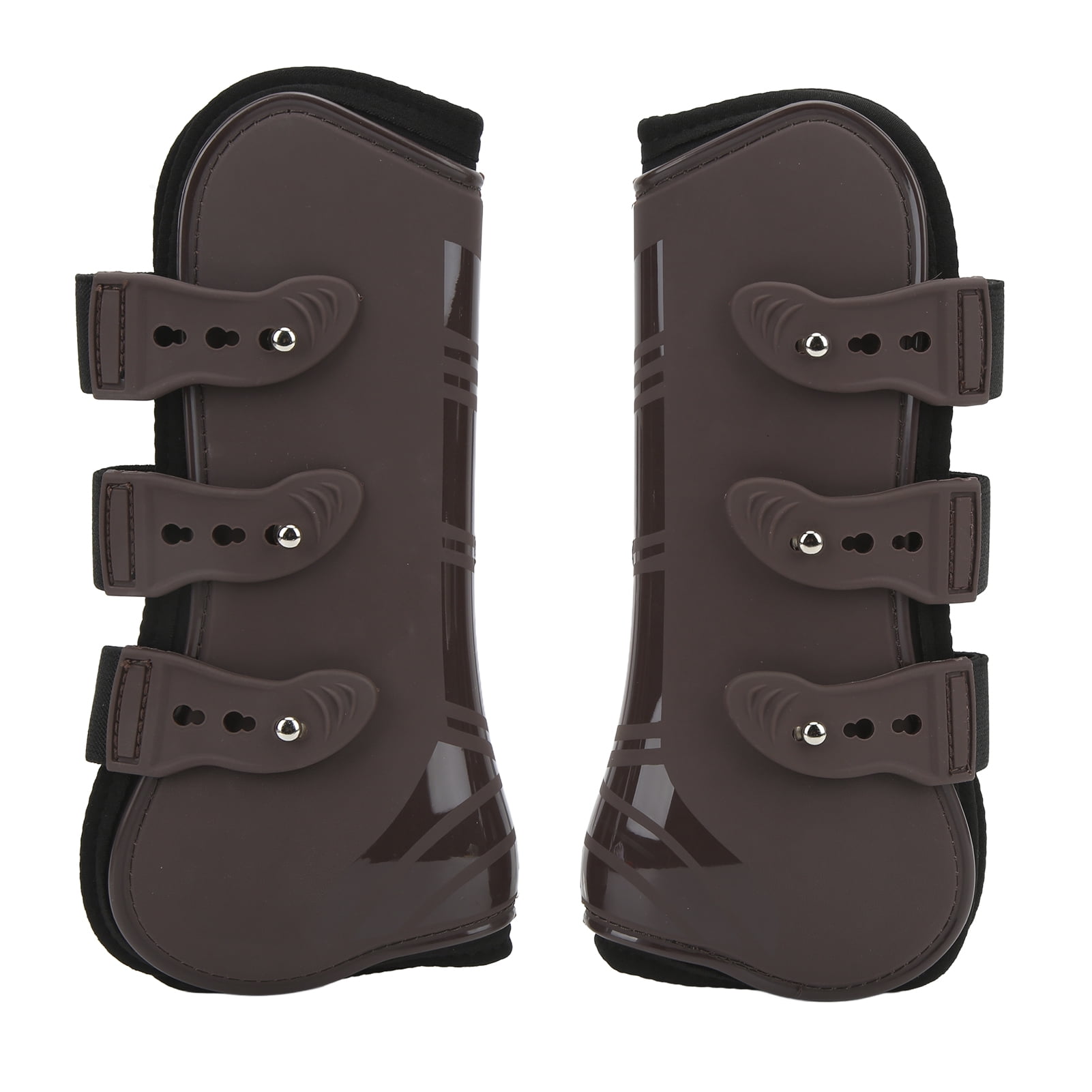 YAHHU 2Pcs PU Neoprene Horse Front Leg Guard Boots, Protective Equestrian Riding Jumping Tendon Support Boots with Hook & Loop Fastener, Brown, Size XL (10.24 inches / 26 cm)