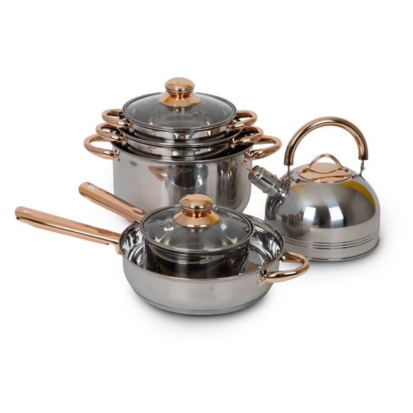 Bateria de Cocina 11Pzas Acero Inoxidable Tricapa Induccion ColorHome COLORINOX11G