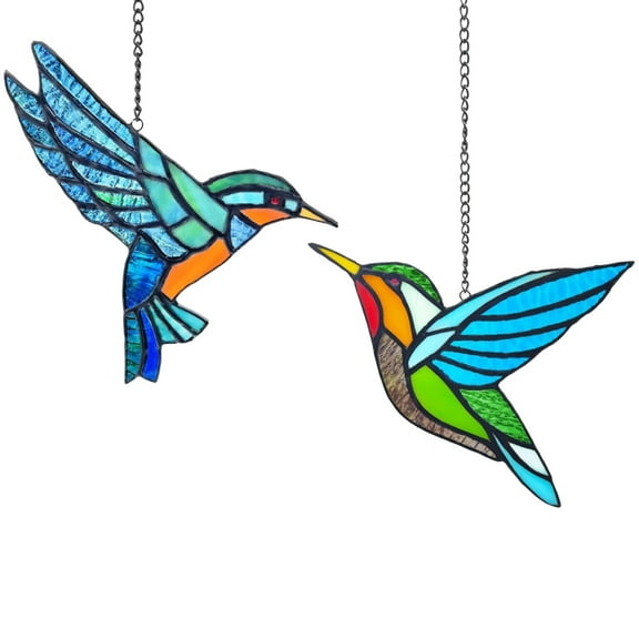 2 Pcs Hummingbird Stained Glass Suncatcher for Windows, Vibrant Acrylic Window Hanging Decoration, Handcrafted Hummingbird Design, Includes Hooks for Easy Installation