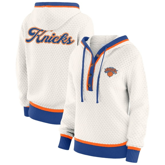 Women's WEAR by Erin Andrews Cream New York Knicks Plus Size Hoodie Sweater